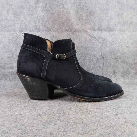 John Hardy Shoes Womens 8 Boots Leather Moto Biker Ankle Bootie Black Block Heel - Picture 2 of 13